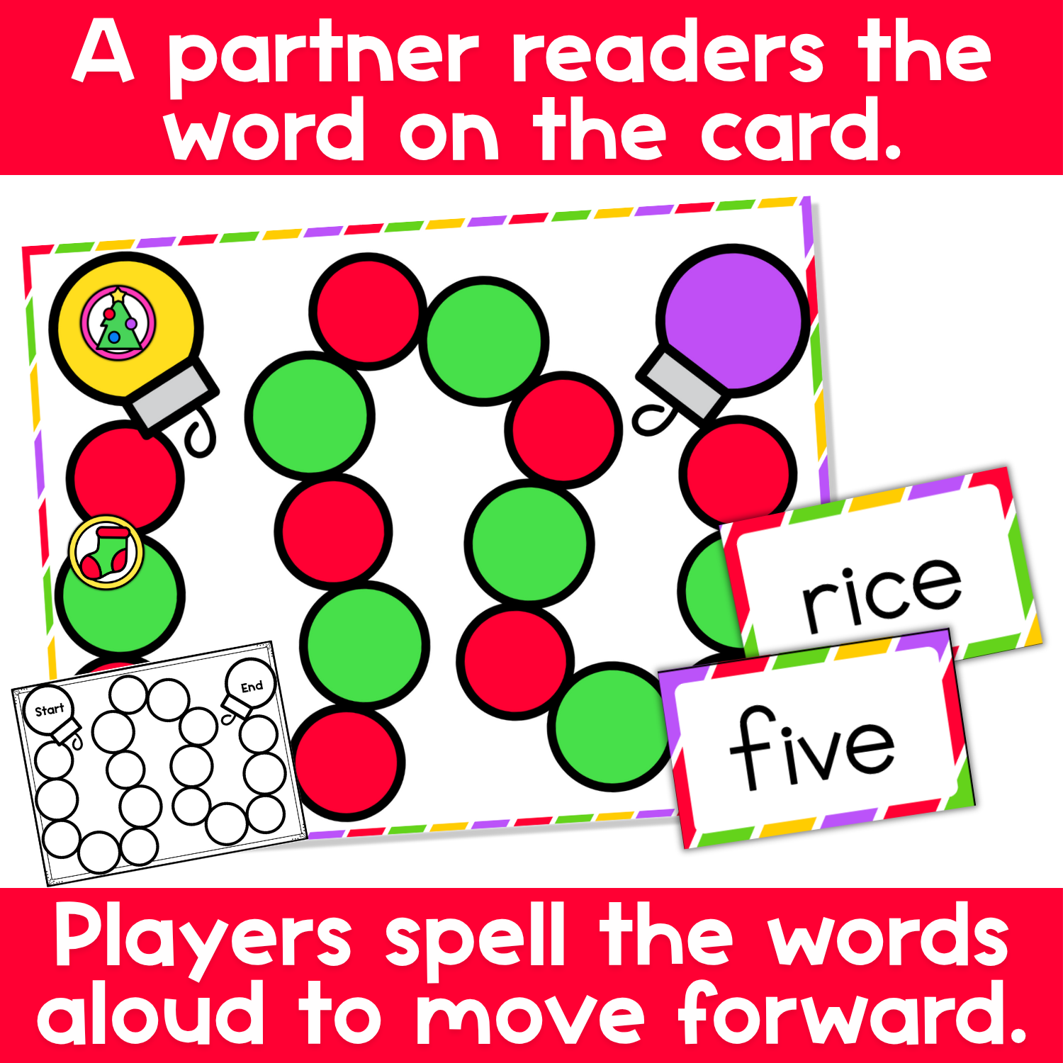 CVCe Words Board Game Christmas Themed