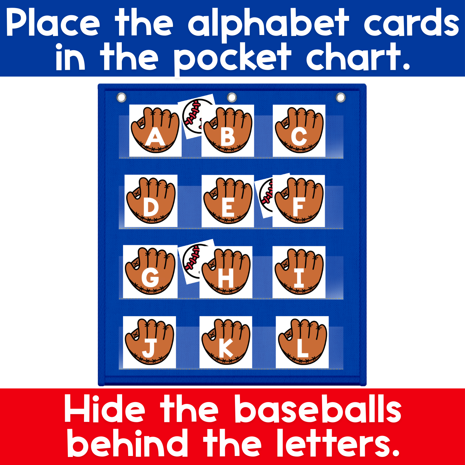 Alphabet Hide & Seek Pocket Chart Game | Baseball Sports | Letter Recognition