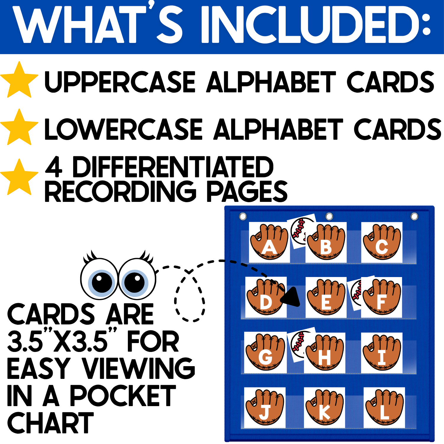Alphabet Hide & Seek Pocket Chart Game | Baseball Sports | Letter Recognition