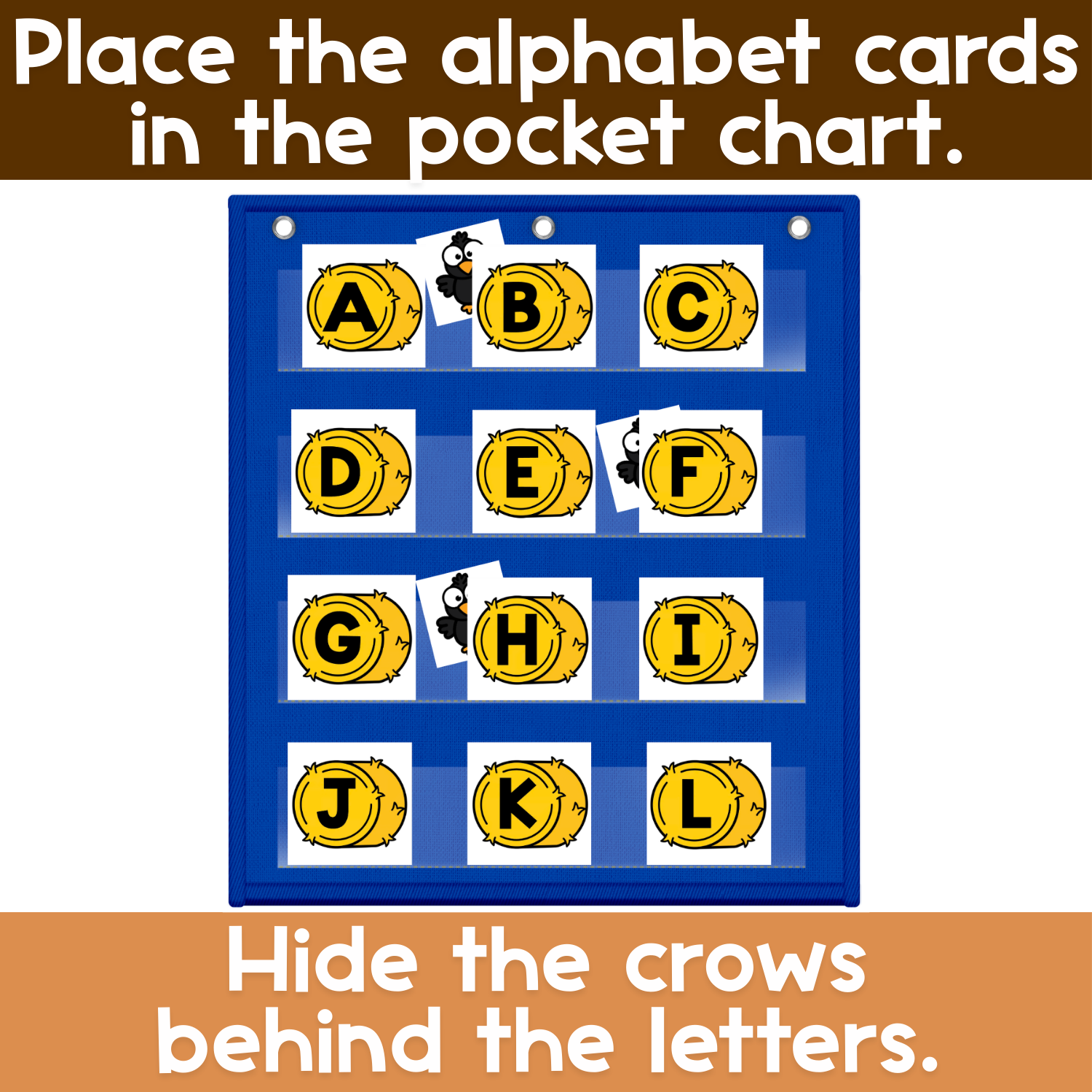 Alphabet Hide & Seek Pocket Chart Game | Fall Hay and Crows | Letter Recognition