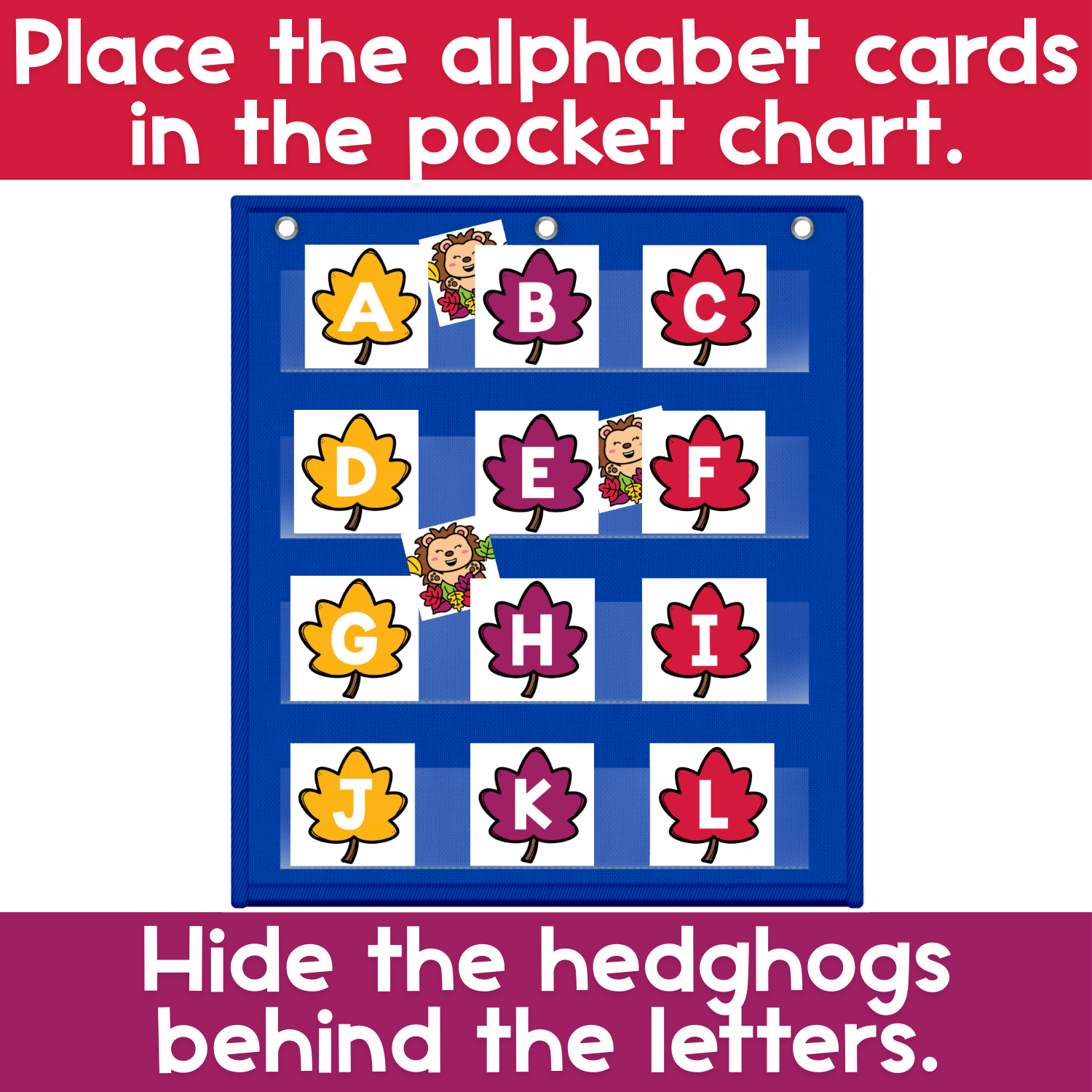 Alphabet Hide & Seek Pocket Chart Game | Fall Hedgehog | Letter Recognition
