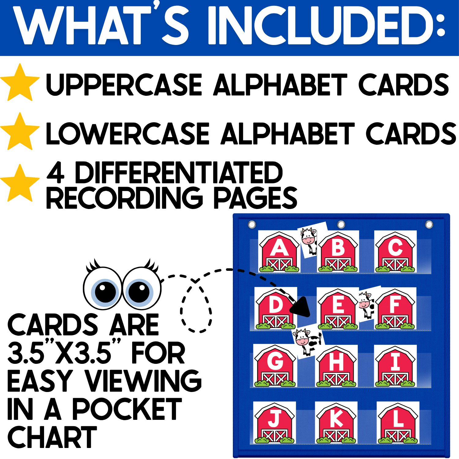 Alphabet Hide & Seek Pocket Chart Game | Farm Animal Cow | Letter Recognition