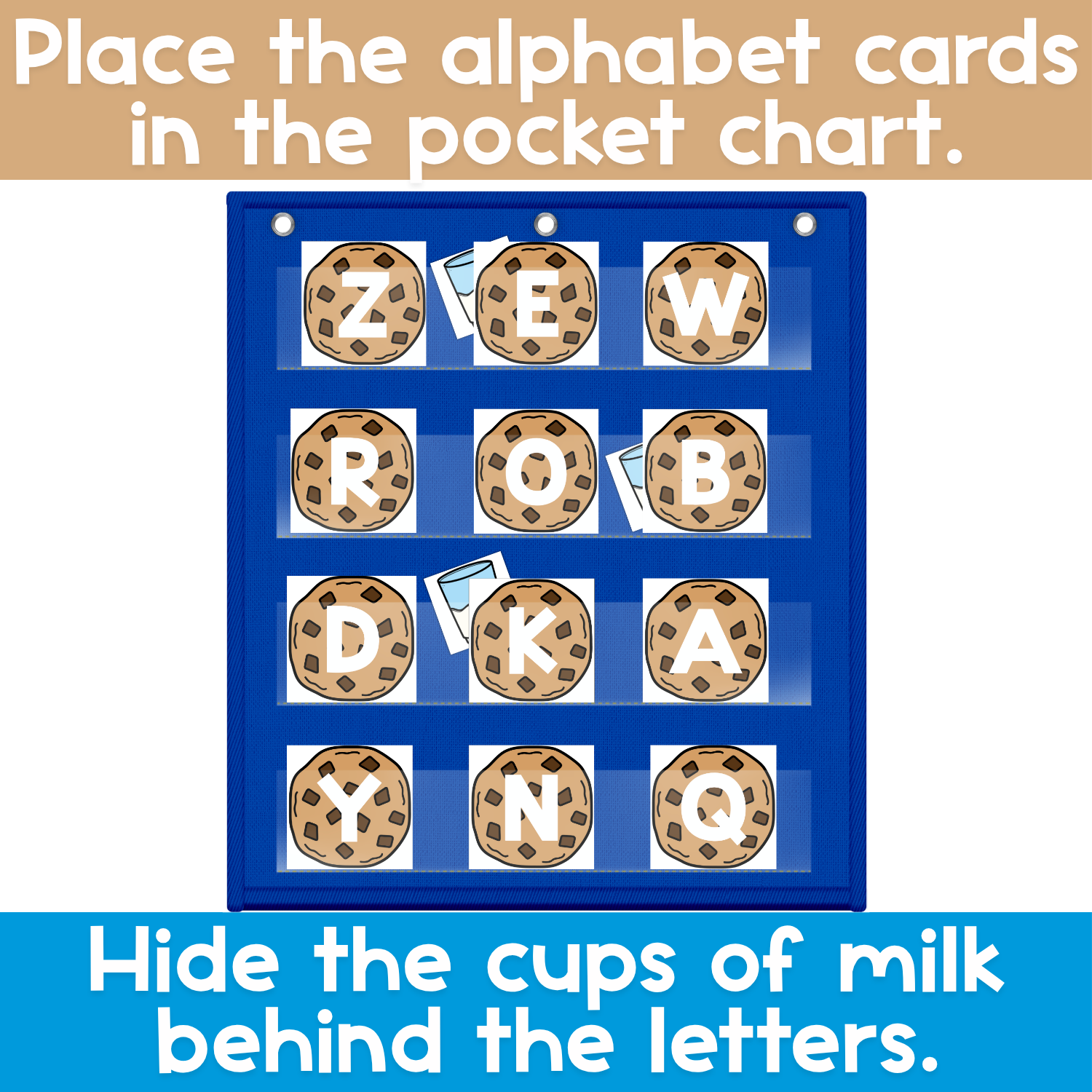 Alphabet Hide & Seek Pocket Chart Cards | Milk & Cookies Theme