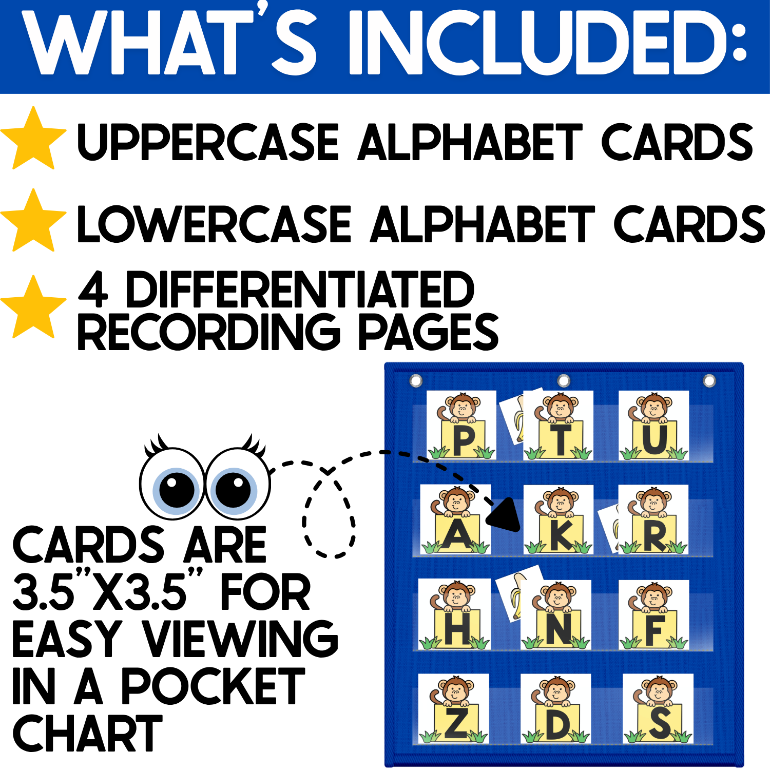 Alphabet Hide & Seek Pocket Chart Cards | Monkey & Banana Theme