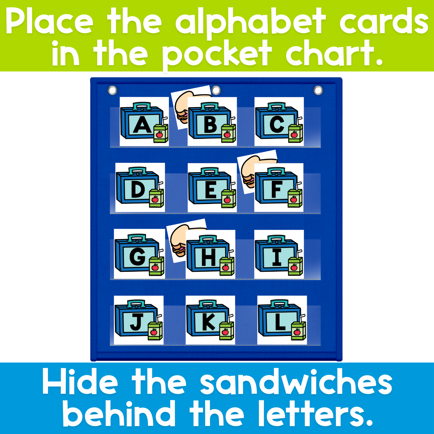 Alphabet Hide & Seek Pocket Chart Game | School Lunch Theme | Letter Recognition