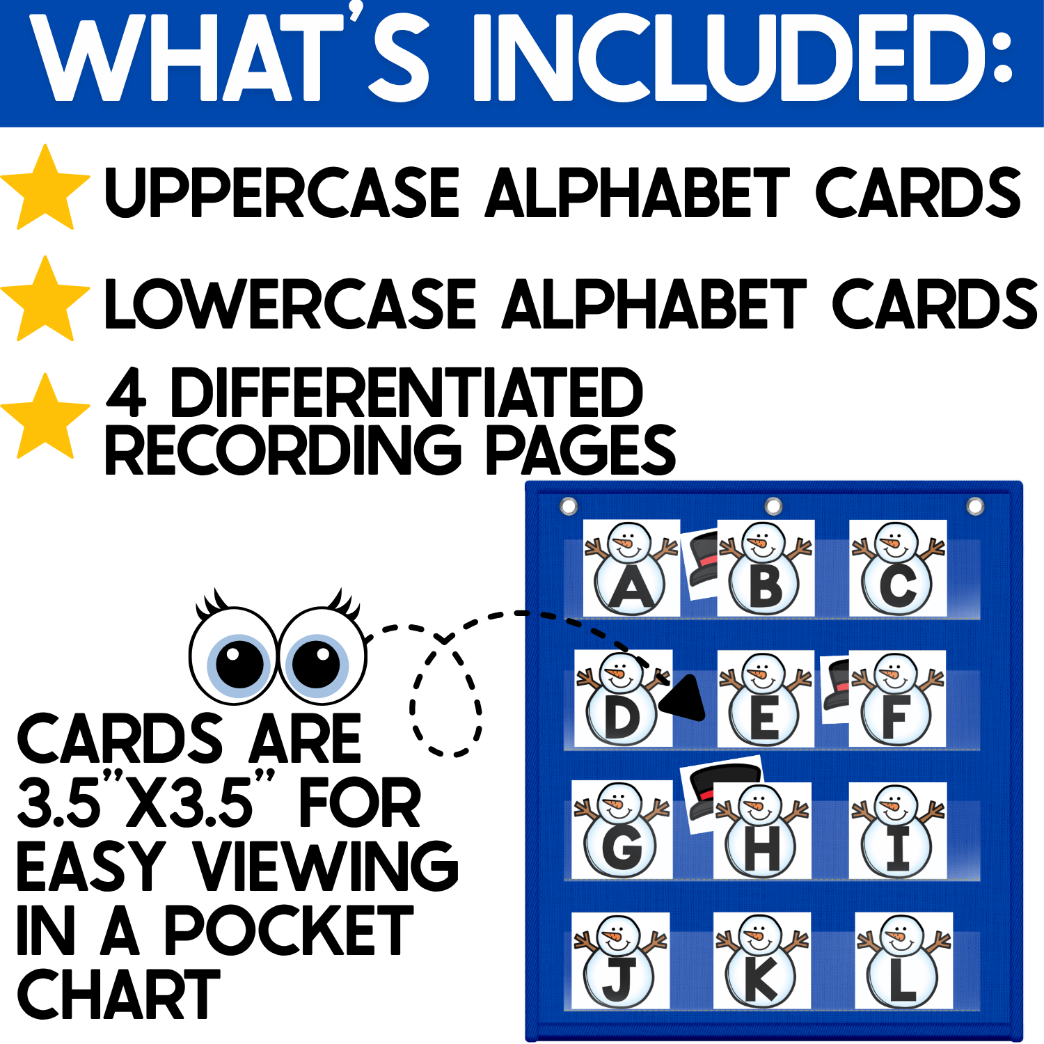Alphabet Hide & Seek Pocket Chart Game | Winter Snowman | Letter Recognition
