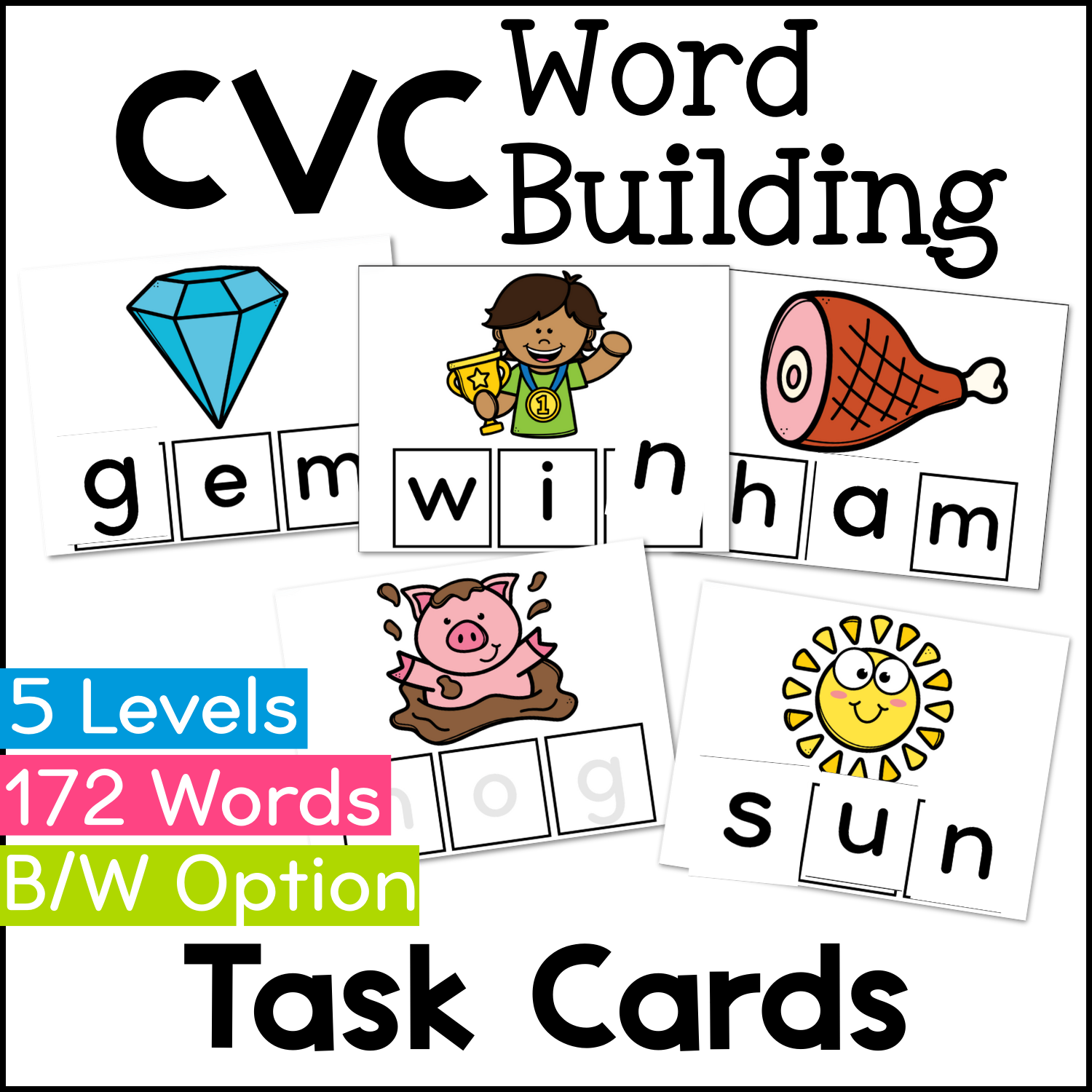 Example Cvc Word Building Lesson CVC Word Task Cards with Pictures | Beginning, End, Medial Vowels ...