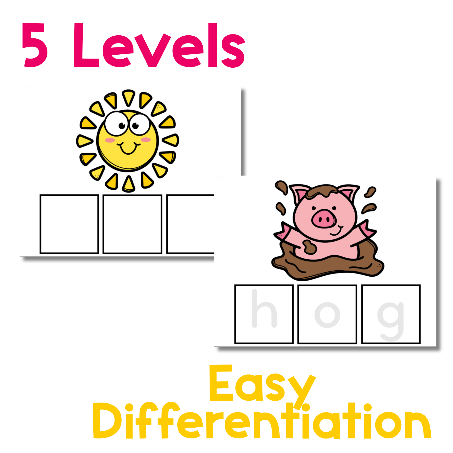 CVC Word Task Cards with Pictures | Beginning, End, Medial Vowel | Kindergarten