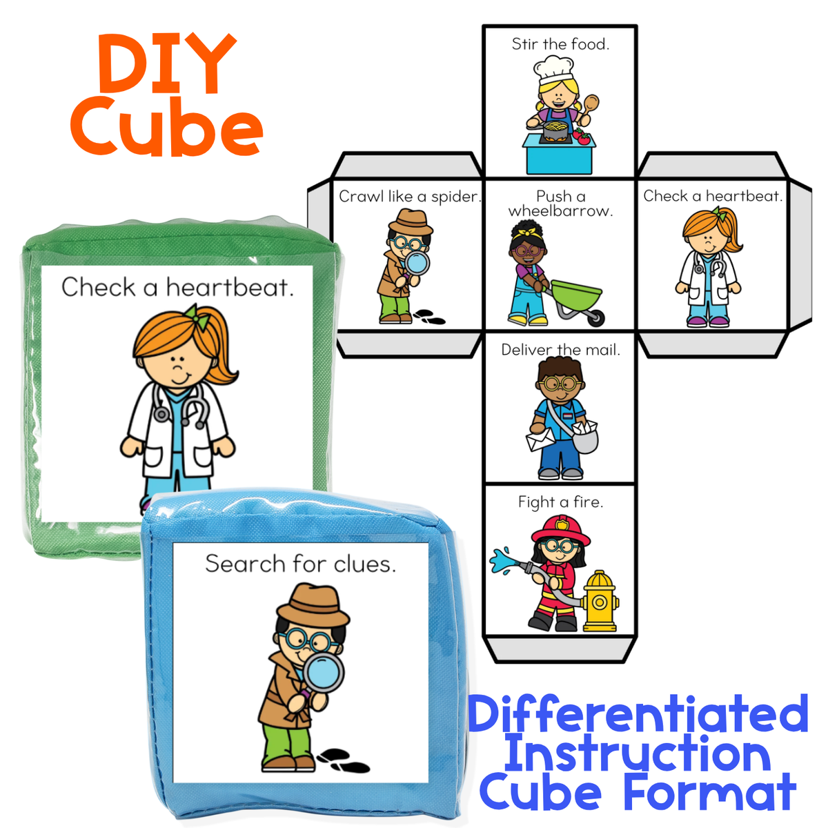 Brain Break Cube | Community Helpers 1 | Gross Motor Activity Cube | Sensory Play