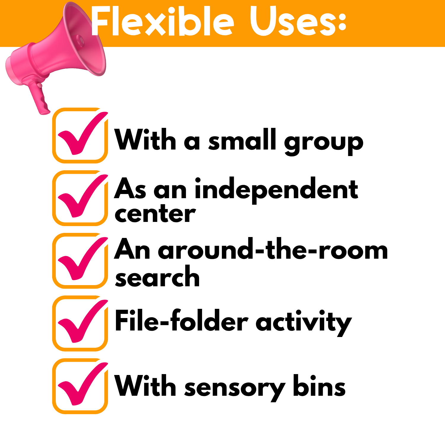 Flexible classroom uses for the Alphabet I Spy game include small groups, independent literacy centers, around-the-room letter searches, file-folder activities, and sensory bins for hands-on preschool and kindergarten alphabet practice.