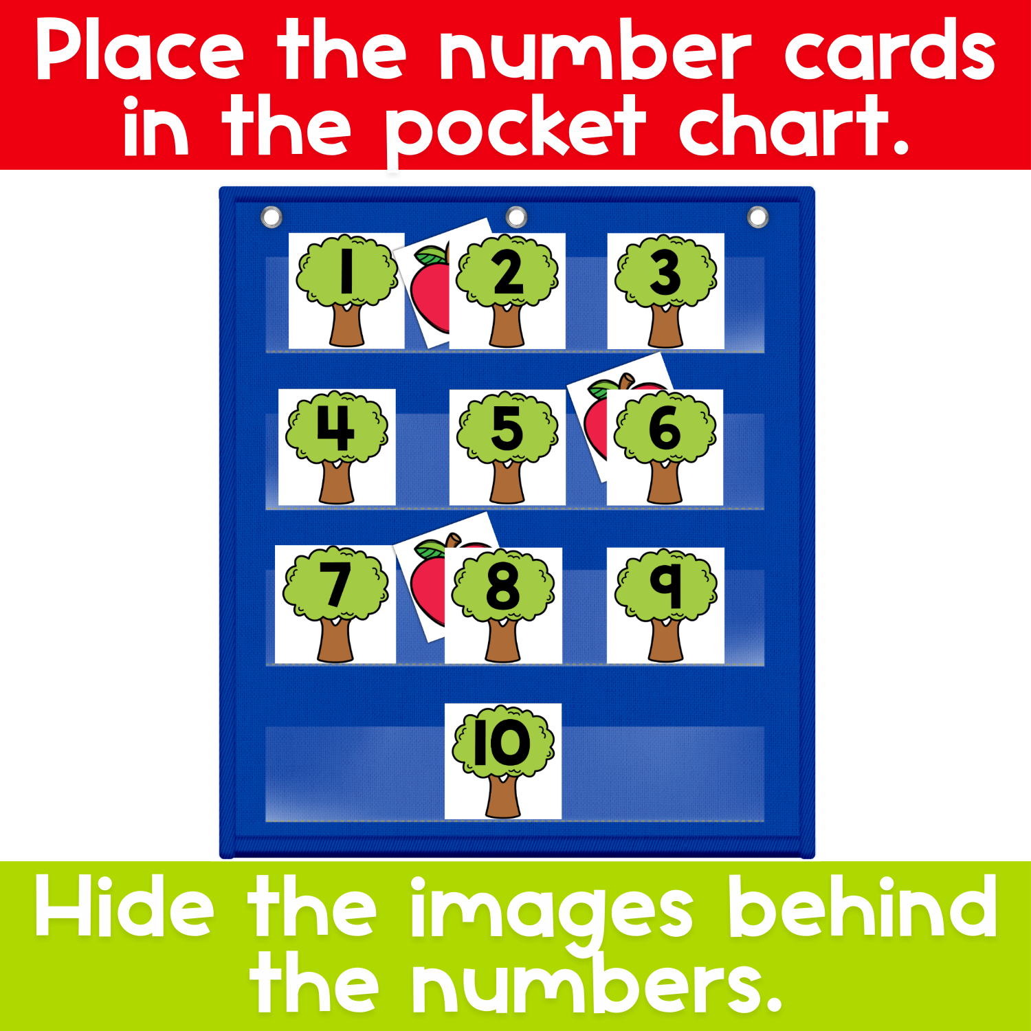 Numbers 0-120 Hide & Seek Pocket Chart Cards | Apple Tree Theme