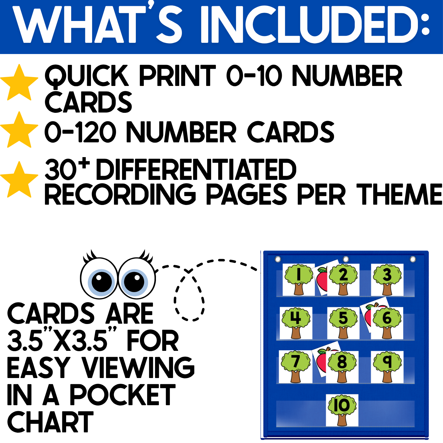 Numbers 0-120 Hide & Seek Pocket Chart Cards | Apple Tree Theme