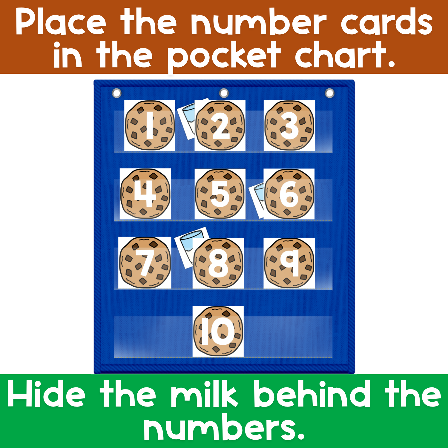Numbers 0-120 Hide & Seek Pocket Chart Cards | Milk and Cookies Theme