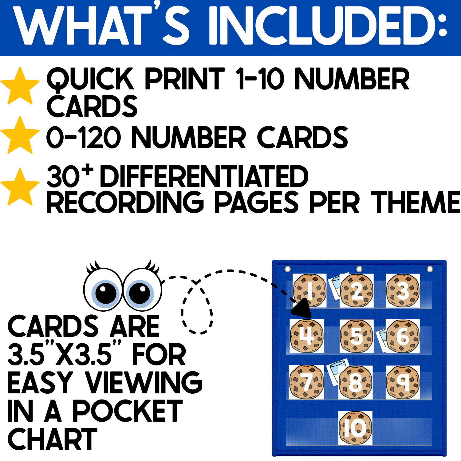 Numbers 0-120 Hide & Seek Pocket Chart Cards | Milk and Cookies Theme