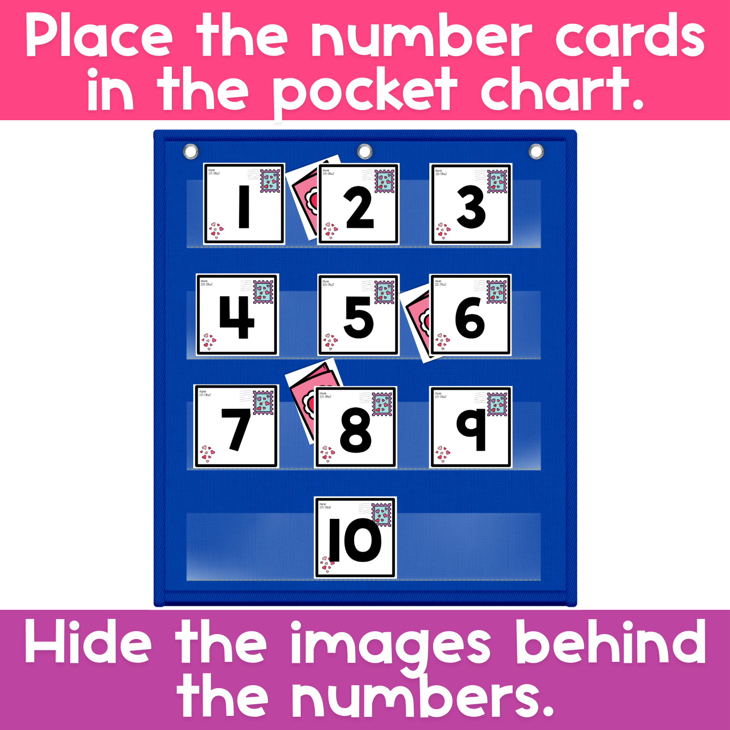 Numbers 0-120 Hide & Seek Pocket Chart Cards | Valentine Theme