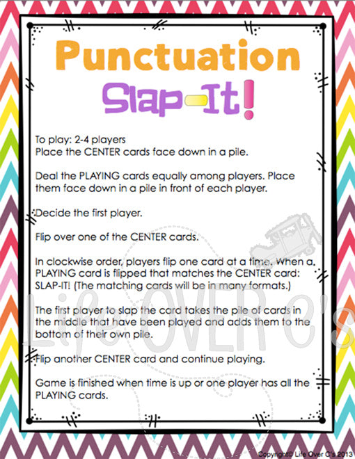 Punctuation Card Game "Slap-It!" ELA/Literacy Center