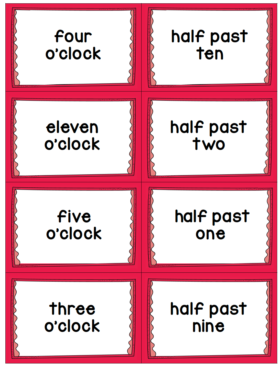 5 Time Card Games for Time to the Half Hour (Level 2)