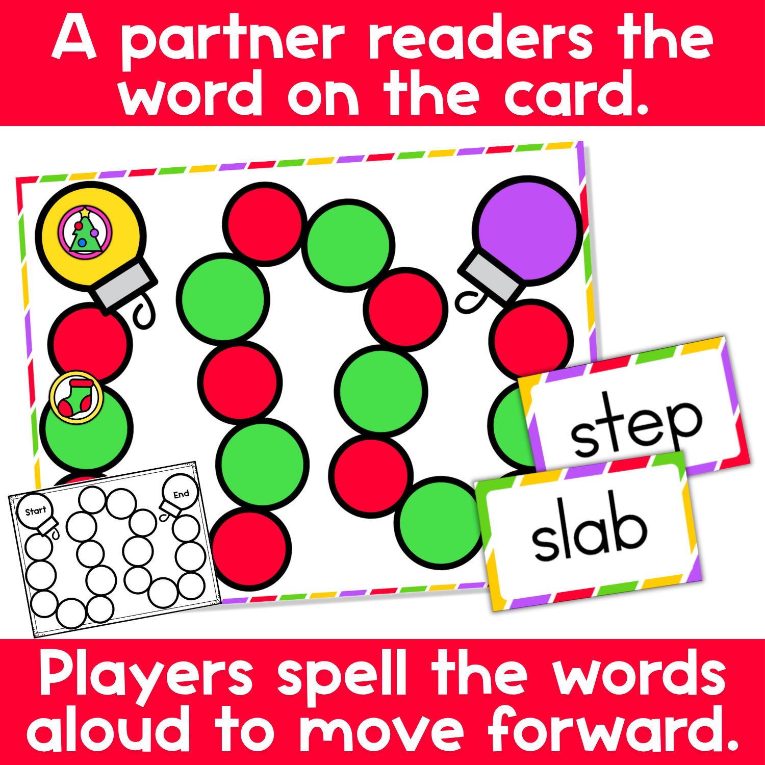 Initial Blends and Digraphs Board Game Christmas Theme