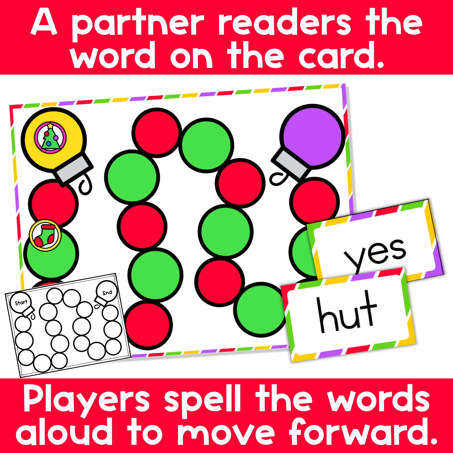 CVC Word Families Board Game Christmas Themed