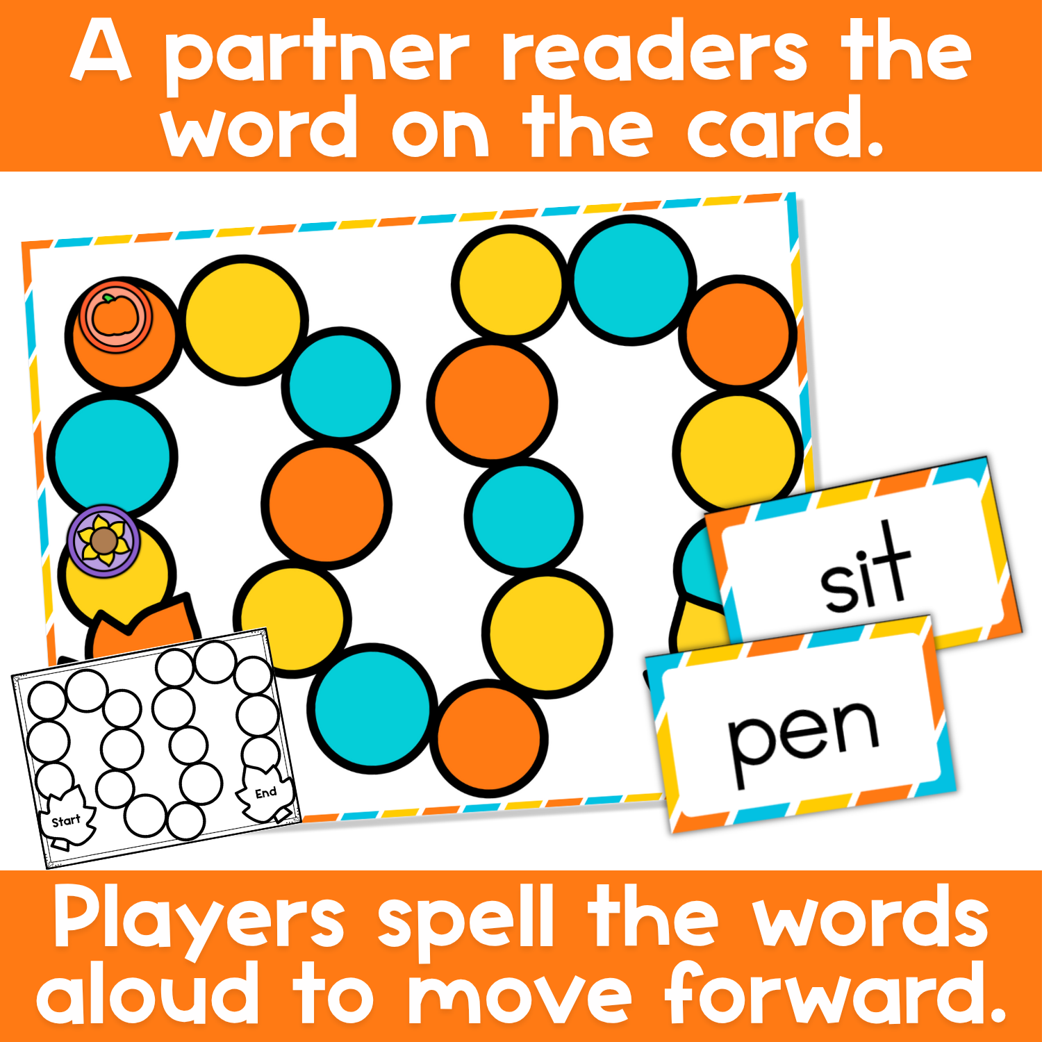 CVC Word Families Board Game Fall Themed