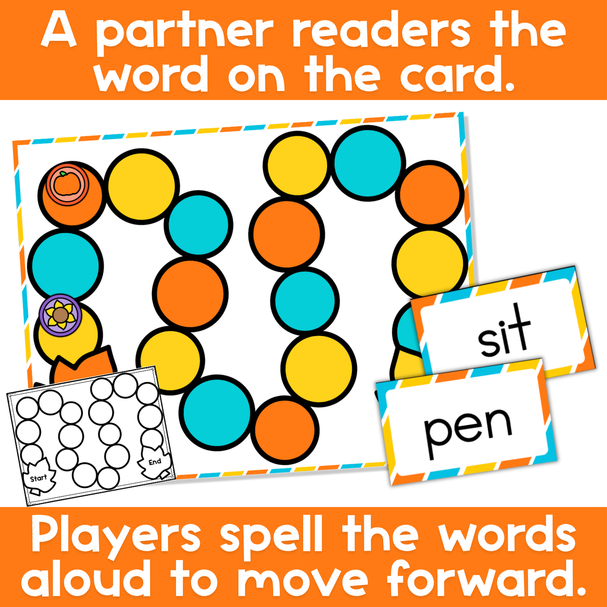 CVC Word Families Board Game Fall Themed