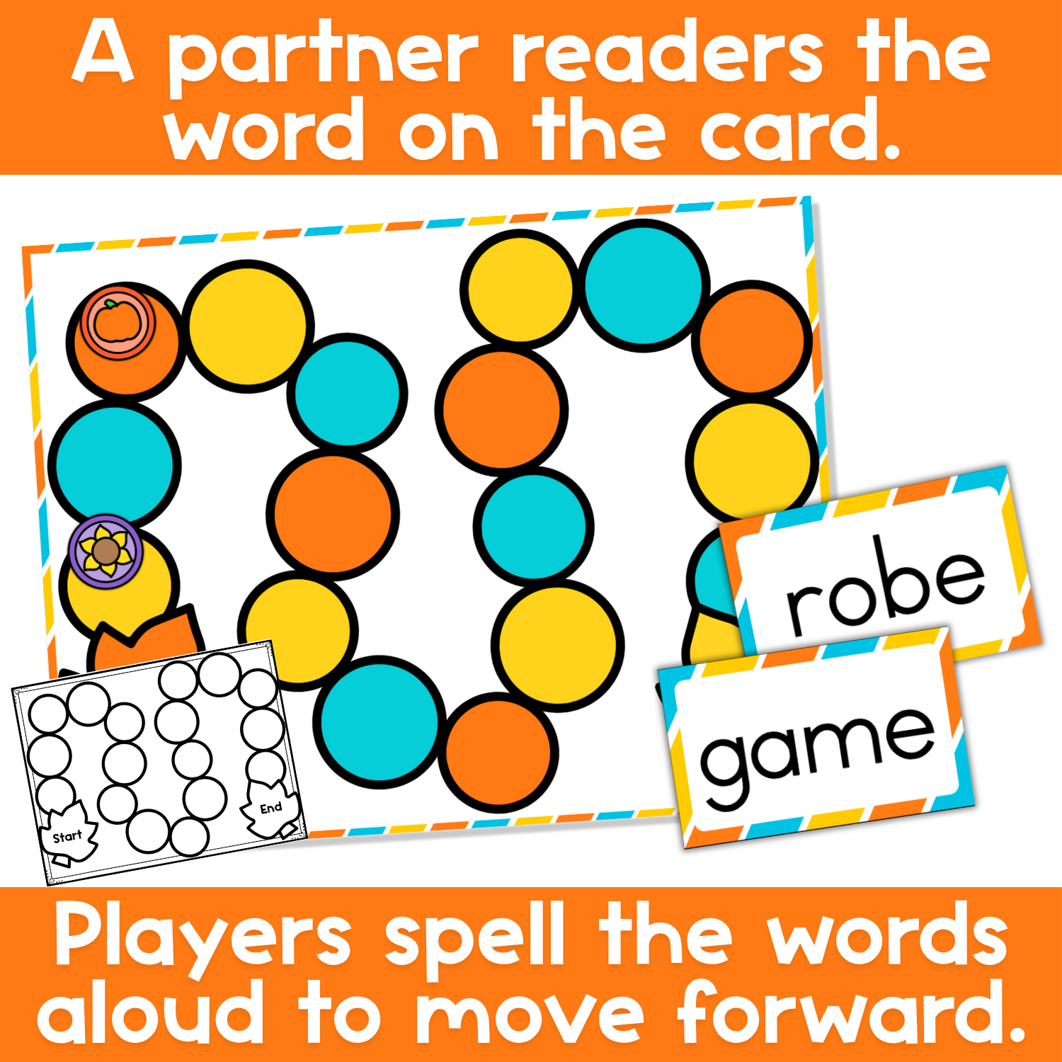 CVCe Words Board Game Fall Themed