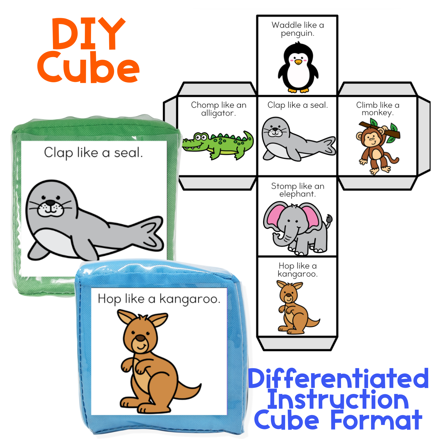 Brain Break Cube | Zoo Animal Theme | Gross Motor Activity Cube | Sensory Play