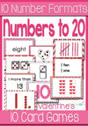 These 10 Card games for numbers 0-20 are such a fun way to review numbers!! I can think of so many ways (beyond the 10 games included) to use these cards!! Love the Valentine's Day theme!