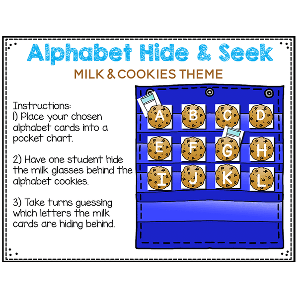 Alphabet Hide & Seek Pocket Chart Cards | Milk & Cookies Theme
