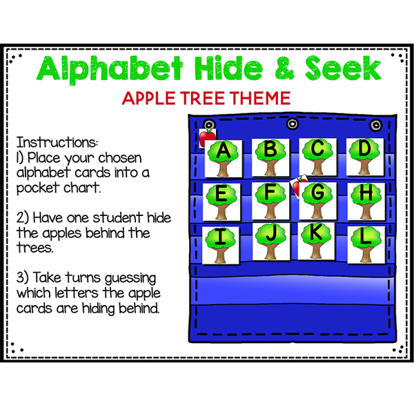 Alphabet Hide & Seek Pocket Chart Cards | Apple Tree Theme
