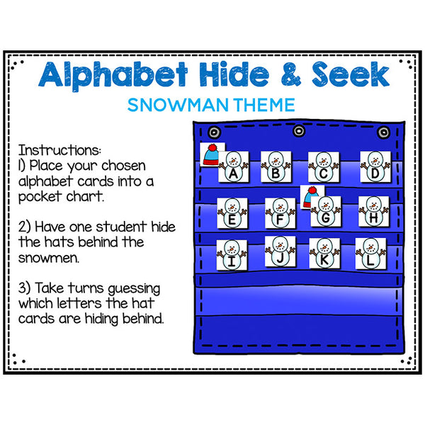 Alphabet Hide & Seek Pocket Chart Cards | Snowman Theme