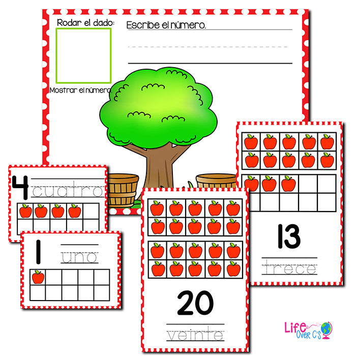 Apple Theme Numbers 1-20 SPANISH | Counting to 20 | Math Centers