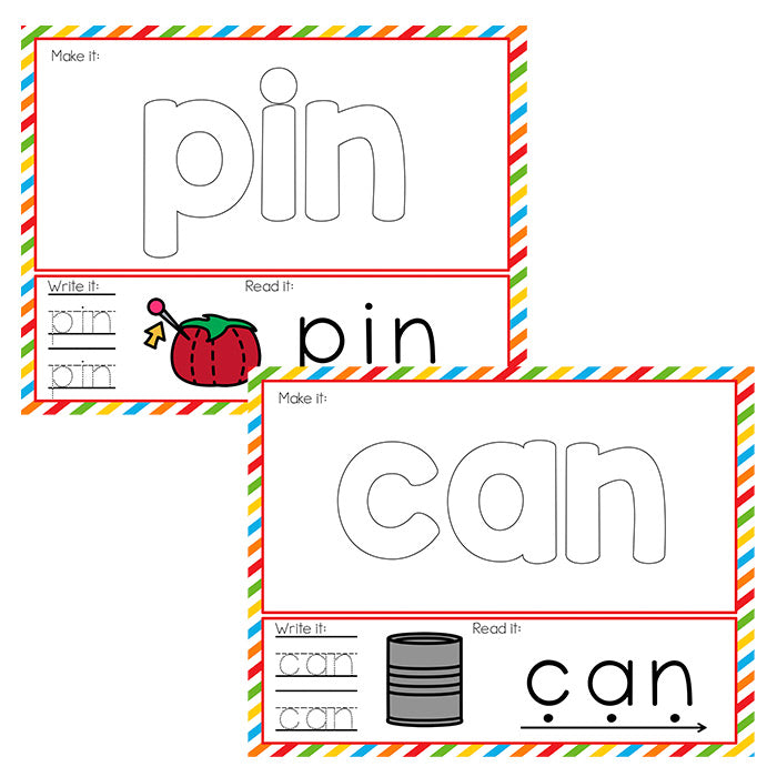 CVC Word Mats with basic outlines for multi-purpose short vowel activities