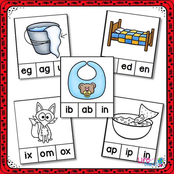 CVC Word Family Clip Cards | Literacy Centers for Kindergarten