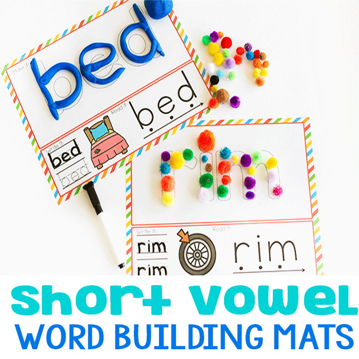 Create CVC words with play dough, markers, or buttons with these CVC word mats