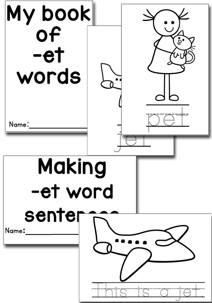 There are so many et word family activities included in this pack! Puzzles, memory, tracing cards, dice games and more! The perfect set for learning the et word family.