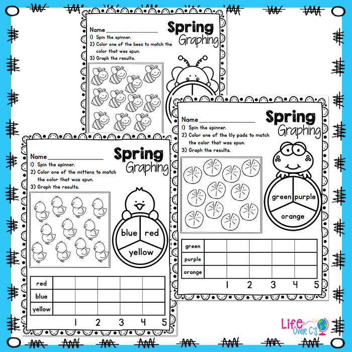 Spring color graphing activities for kindergarten. Whole class graphing activities and independent centers