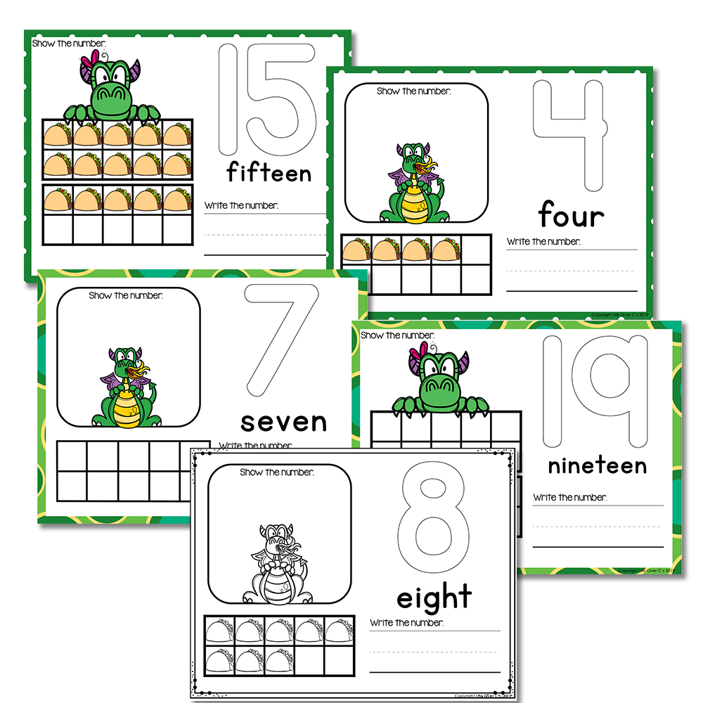 Numbers 1-20 Counting Activities| Dragons & Tacos | Mini Erasers