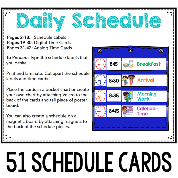 Editable Schedule Cards with Time Cards for Daily Schedules