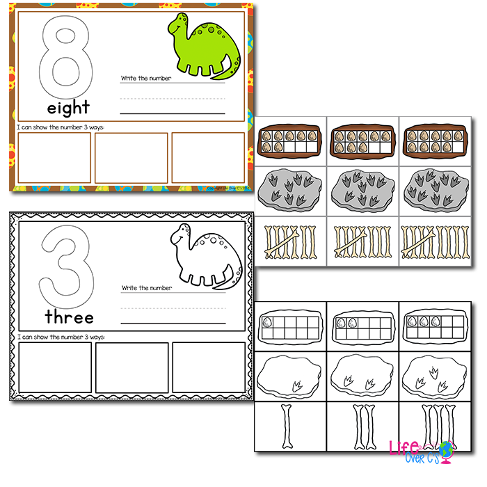 1-20 Dinosaur Number Recognition Mats | Ten-frames, Array, Tally Marks