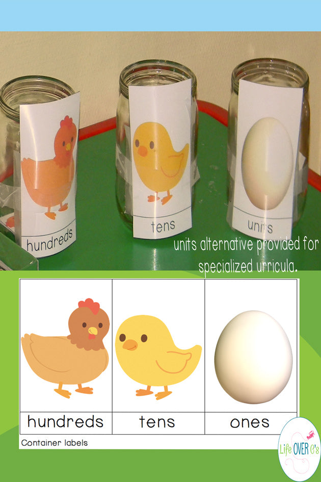 These themed base-ten manipulatives make learning place value so much fun! This set has a different part of the chicken life cycle for each place value. So cool!