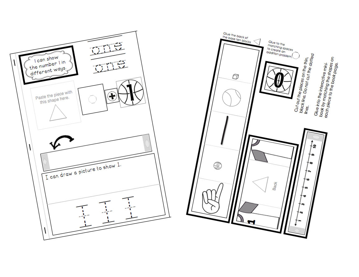 This interactive math notebook for numbers 1-10 is fantastic. Numbers are shown in several different formats: words, numerals, tally marks, dice, number line and more!