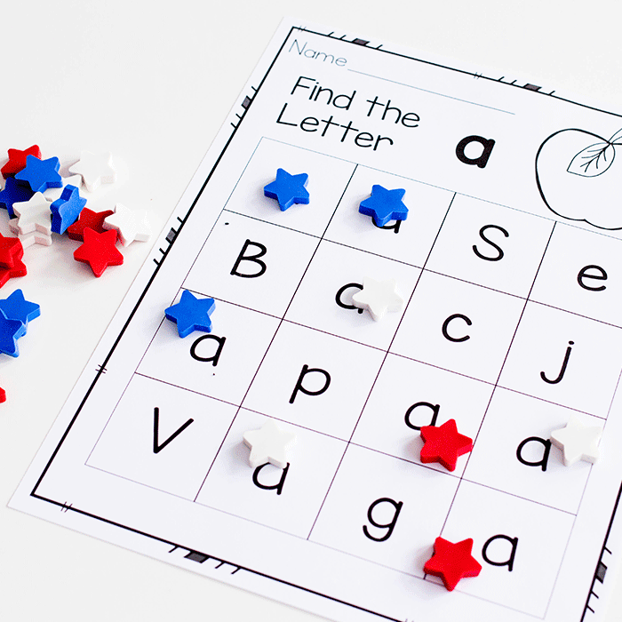 Use mini erasers with these free printable alphabet grids for letter recognition.