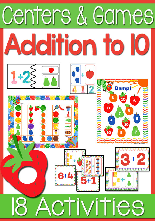 Your students will have so much fun learning addition to 10 with these 8 math centers and 4 printable activities. There is a strong emphasis on relating the one-to-one counting concept and composing numbers up to 10. All with a fun caterpillar theme!!