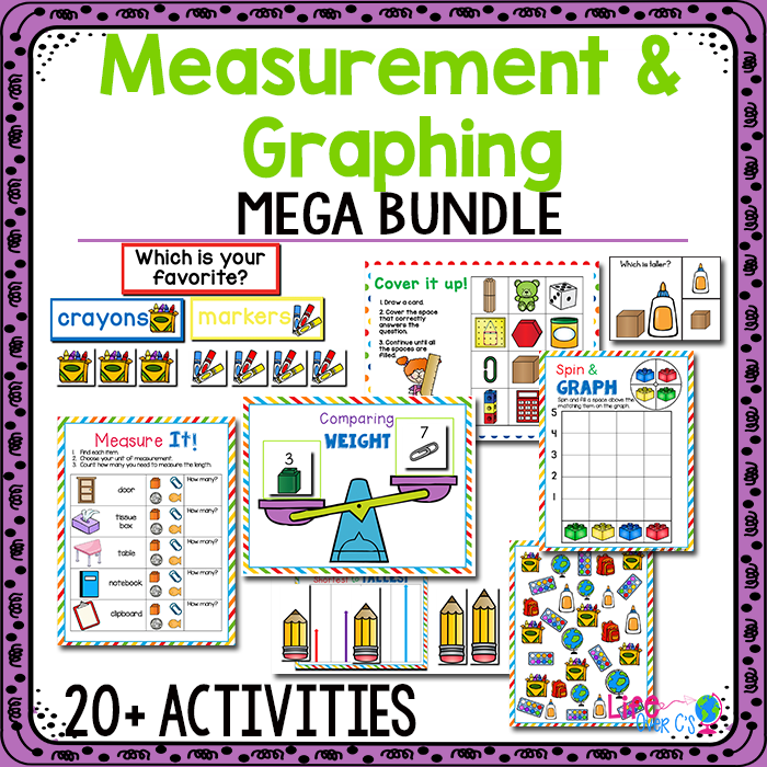 20+ Measurement and Graphing printables for kindergarten math centers.