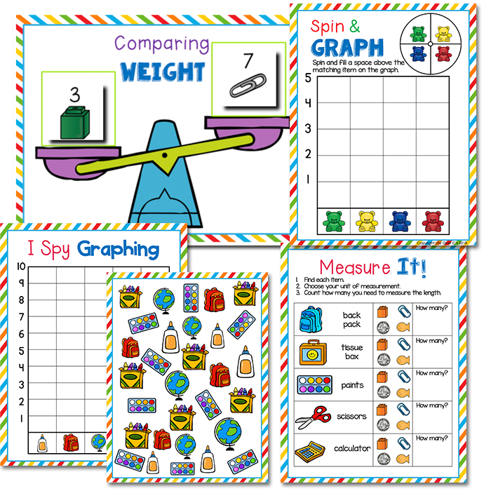 Comparing weight printable, spin and graph activity and measurement activities.