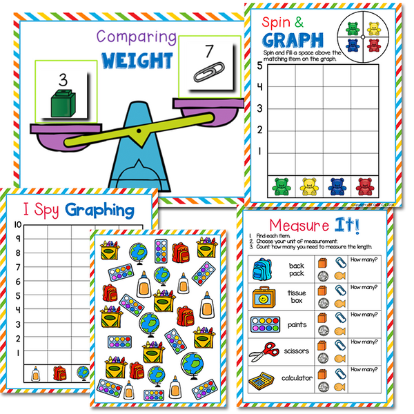 Comparing weight printable, spin and graph activity and measurement activities.