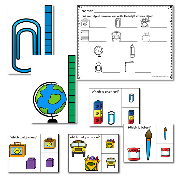 Measurement activities, measure the room and measurement comparison clip cards.