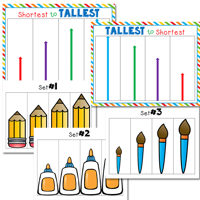 size order card sets for comparing sizes and measurement.