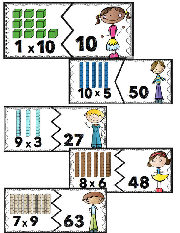 These colorful puzzles will make leaning multiplication facts fun! Multiplication facts are shown with arrays & numbers so that the kids can get a better understanding of what multiplication is.